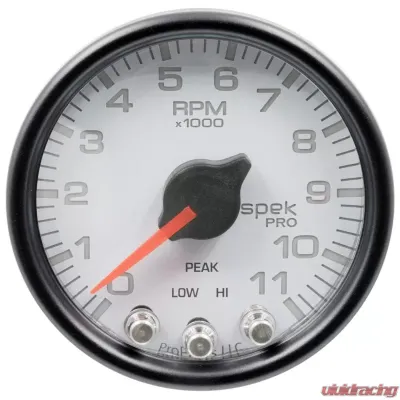 AutoMeter GAUGE; TACH; 2 1/16in.; 11K RPM; W/SHIFT LIGHT/PEAK MEM; WHT/BLK; SPEK-PRO - P33612
