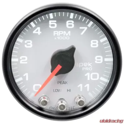 AutoMeter GAUGE; TACH; 2 1/16in.; 11K RPM; W/SHIFT LIGHT/PEAK MEM; WHT/BLK; SPEK-PRO - P33612