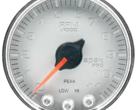 AutoMeter GAUGE; TACH; 2 1/16in.; 11K RPM; W/SHIFT LIGHT/PEAK MEM; SLVR/CHRM; SPEK-PRO