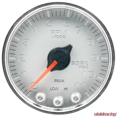 AutoMeter GAUGE; TACH; 2 1/16in.; 11K RPM; W/SHIFT LIGHT/PEAK MEM; SLVR/CHRM; SPEK-PRO - P33621