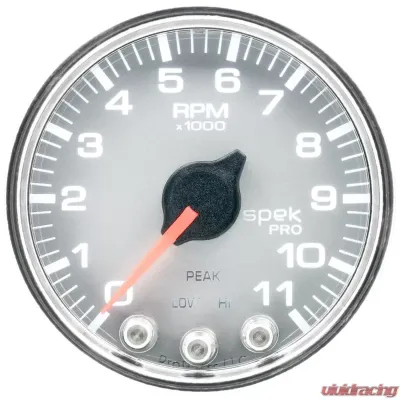 AutoMeter GAUGE; TACH; 2 1/16in.; 11K RPM; W/SHIFT LIGHT/PEAK MEM; SLVR/CHRM; SPEK-PRO - P33621