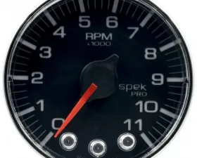 AutoMeter GAUGE; TACH; 2 1/16in.; 11K RPM; W/SHIFT LIGHT/PEAK MEM; BLK/CHRM; SPEK-PRO