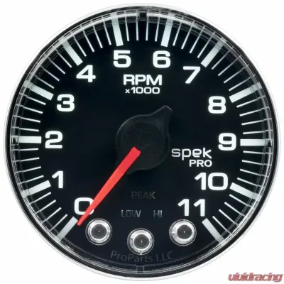AutoMeter GAUGE; TACH; 2 1/16in.; 11K RPM; W/SHIFT LIGHT/PEAK MEM; BLK/CHRM; SPEK-PRO - P336318