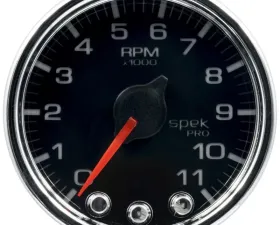 AutoMeter GAUGE; TACH; 2 1/16in.; 11K RPM; W/SHIFT LIGHT/PEAK MEM; BLK/CHRM; SPEK-PRO