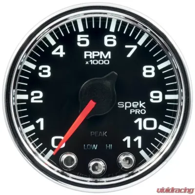 AutoMeter GAUGE; TACH; 2 1/16in.; 11K RPM; W/SHIFT LIGHT/PEAK MEM; BLK/CHRM; SPEK-PRO - P33631