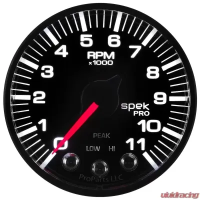 AutoMeter GAUGE; TACH; 2 1/16in.; 11K RPM; W/SHIFT LIGHT/PEAK MEM; BLK/BLK; SPEK-PRO - P336328