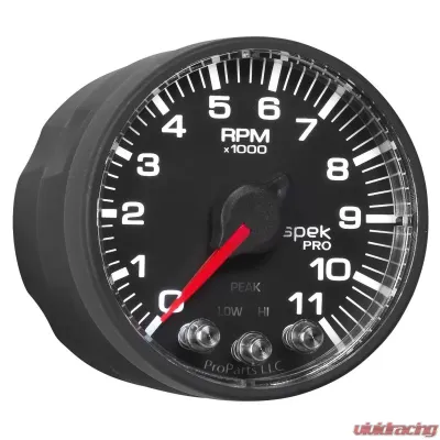 AutoMeter GAUGE; TACH; 2 1/16in.; 11K RPM; W/SHIFT LIGHT/PEAK MEM; BLK/BLK; SPEK-PRO - P336328