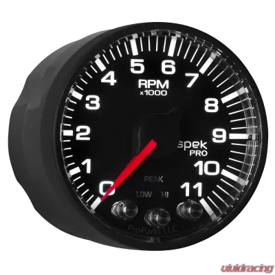 AutoMeter GAUGE; TACH; 2 1/16in.; 11K RPM; W/SHIFT LIGHT/PEAK MEM; BLK/BLK; SPEK-PRO - P336328
