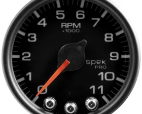 AutoMeter GAUGE; TACH; 2 1/16in.; 11K RPM; W/SHIFT LIGHT/PEAK MEM; BLK/BLK; SPEK-PRO