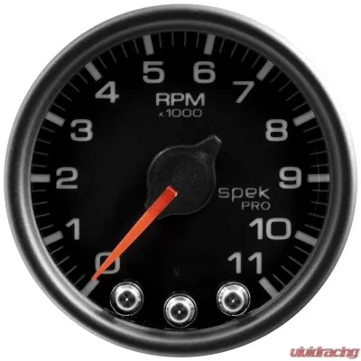 AutoMeter GAUGE; TACH; 2 1/16in.; 11K RPM; W/SHIFT LIGHT/PEAK MEM; BLK/BLK; SPEK-PRO - P33632