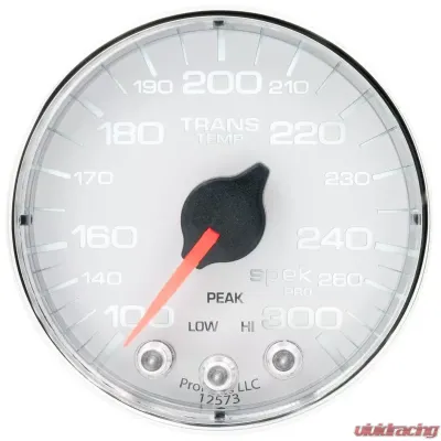 AutoMeter GAUGE; TRANS TEMP; 2 1/16in.; 300deg.F; STEPPER MOTOR W/PK/WRN; WHT/CHRM; SPEK-P - P342118