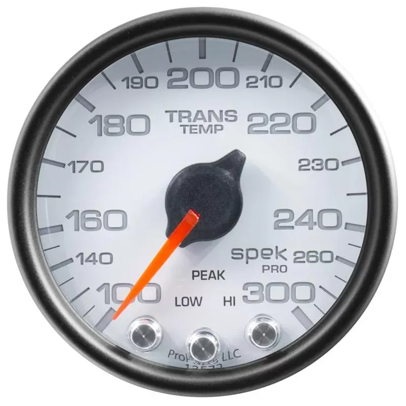 AutoMeter GAUGE; TRANS TEMP; 2 1/16in.; 300deg.F; STEPPER MOTOR W/PEAK/WRN; WHT/BLK; SPEK- - P34212