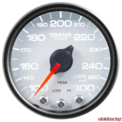 AutoMeter GAUGE; TRANS TEMP; 2 1/16in.; 300deg.F; STEPPER MOTOR W/PEAK/WRN; WHT/BLK; SPEK- - P34212