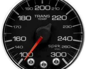AutoMeter GAUGE; TRANS TEMP; 2 1/16in.; 300deg.F; STEPPER MOTOR W/PK/WRN; BLK/CHRM; SPEK-P