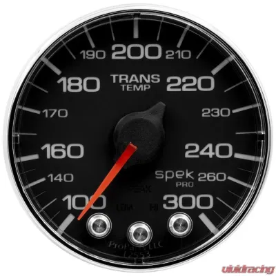 AutoMeter GAUGE; TRANS TEMP; 2 1/16in.; 300deg.F; STEPPER MOTOR W/PK/WRN; BLK/CHRM; SPEK-P - P342318