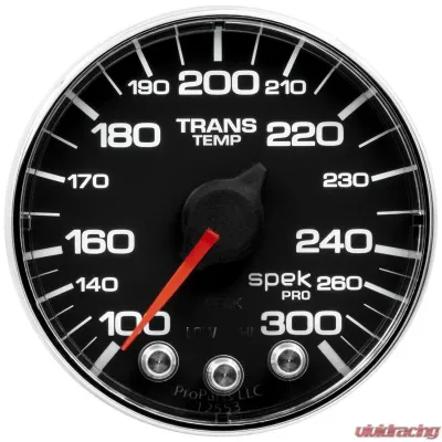 AutoMeter GAUGE; TRANS TEMP; 2 1/16in.; 300deg.F; STEPPER MOTOR W/PK/WRN; BLK/CHRM; SPEK-P - P342318