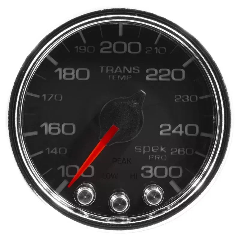 AutoMeter GAUGE; TRANS TEMP; 2 1/16in.; 300deg.F; STEPPER MOTOR W/PK/WRN; BLK/CHRM; SPEK-P - P34231