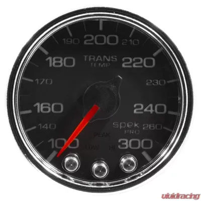 AutoMeter GAUGE; TRANS TEMP; 2 1/16in.; 300deg.F; STEPPER MOTOR W/PK/WRN; BLK/CHRM; SPEK-P - P34231