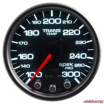 AutoMeter GAUGE; TRANS TEMP; 2 1/16in.; 300deg.F; STPR MTR W/PK/WRN; BLK/SMOKE/BLK; SPEK-P - P34252