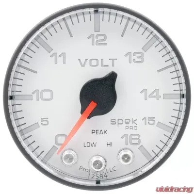 AutoMeter GAUGE; VOLTMETER; 2 1/16in.; 16V; STEPPER MOTOR W/PEAK/WARN; WHT/BLK; SPEK-PRO - P344128