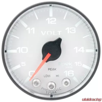 AutoMeter GAUGE; VOLTMETER; 2 1/16in.; 16V; STEPPER MOTOR W/PEAK/WARN; WHT/BLK; SPEK-PRO - P344128