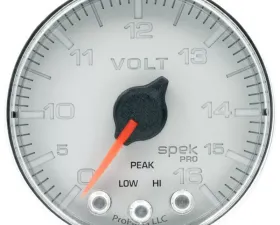 AutoMeter GAUGE; VOLTMETER; 2 1/16in.; 16V; STEPPER MOTOR W/PEAK/WARN; SLVR/CHRM; SPEK-PRO