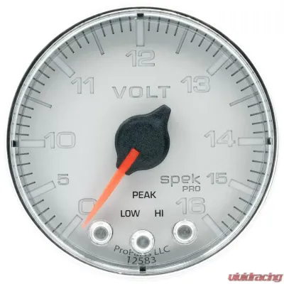 AutoMeter GAUGE; VOLTMETER; 2 1/16in.; 16V; STEPPER MOTOR W/PEAK/WARN; SLVR/CHRM; SPEK-PRO - P344218