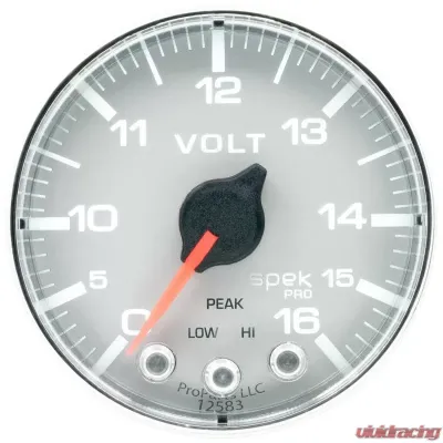 AutoMeter GAUGE; VOLTMETER; 2 1/16in.; 16V; STEPPER MOTOR W/PEAK/WARN; SLVR/CHRM; SPEK-PRO - P344218