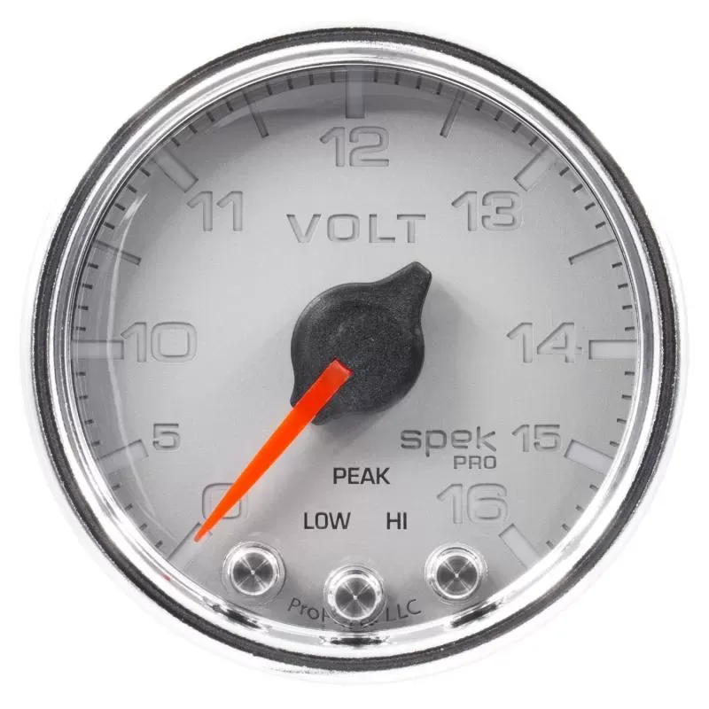 AutoMeter GAUGE; VOLTMETER; 2 1/16in.; 16V; STEPPER MOTOR W/PEAK/WARN; SLVR/CHRM; SPEK-PRO - P34421
