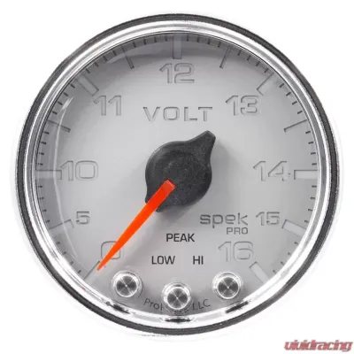 AutoMeter GAUGE; VOLTMETER; 2 1/16in.; 16V; STEPPER MOTOR W/PEAK/WARN; SLVR/CHRM; SPEK-PRO - P34421