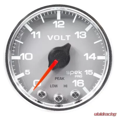 AutoMeter GAUGE; VOLTMETER; 2 1/16in.; 16V; STEPPER MOTOR W/PEAK/WARN; SLVR/CHRM; SPEK-PRO - P34421