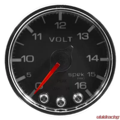 AutoMeter GAUGE; VOLTMETER; 2 1/16in.; 16V; STEPPER MOTOR W/PEAK/WARN; BLK/CHRM; SPEK-PRO - P34431
