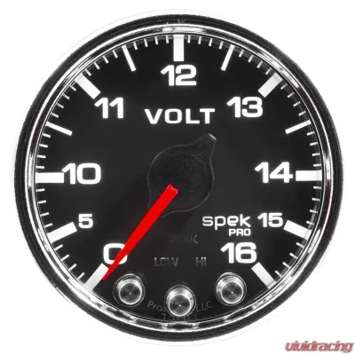 AutoMeter GAUGE; VOLTMETER; 2 1/16in.; 16V; STEPPER MOTOR W/PEAK/WARN; BLK/CHRM; SPEK-PRO - P34431