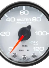 AutoMeter GAUGE; WATER PRESS; 2 1/16in.; 120PSI; STEPPER MOTOR W/PEAK/WARN; WHT/BLK; SPEK                                     - P34512 - Image 2