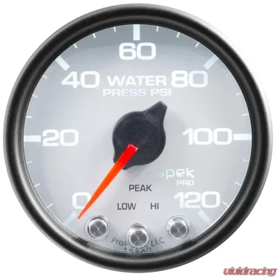 AutoMeter GAUGE; WATER PRESS; 2 1/16in.; 120PSI; STEPPER MOTOR W/PEAK/WARN; WHT/BLK; SPEK - P34512