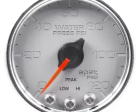 AutoMeter GAUGE; WATER PRESS; 2 1/16in.; 120PSI; STEPPER MOTOR W/PEAK/WRN; SLVR/CHRM; SPEK
