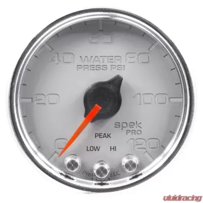 AutoMeter GAUGE; WATER PRESS; 2 1/16in.; 120PSI; STEPPER MOTOR W/PEAK/WRN; SLVR/CHRM; SPEK - P34521