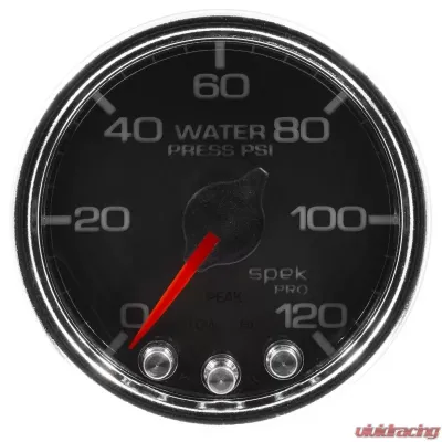 AutoMeter GAUGE; WATER PRESS; 2 1/16in.; 120PSI; STEPPER MOTOR W/PEAK/WARN; BLK/CHRM; SPEK - P34531