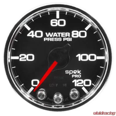 AutoMeter GAUGE; WATER PRESS; 2 1/16in.; 120PSI; STEPPER MOTOR W/PEAK/WARN; BLK/CHRM; SPEK - P34531