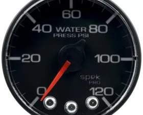 AutoMeter GAUGE; WATER PRESS; 2 1/16in.; 120PSI; STPR MTR W/PK/WRN; BK/BK; SPEK; NO O-RING