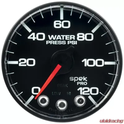 AutoMeter GAUGE; WATER PRESS; 2 1/16in.; 120PSI; STEPPER MOTOR W/PEAK/WARN; BLK/BLK; SPEK - P345328