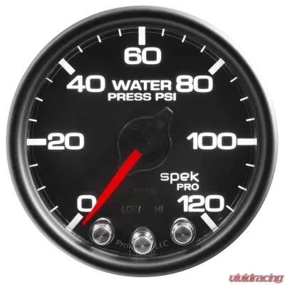 AutoMeter GAUGE; WATER PRESS; 2 1/16in.; 120PSI; STEPPER MOTOR W/PEAK/WARN; BLK/BLK; SPEK - P34532