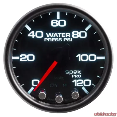 AutoMeter GAUGE; WATER PRESS; 2 1/16in.; 120PSI; STEPPER MTR W/PK/WRN; BLK/SMOKE/BLK; SPEK - P34552