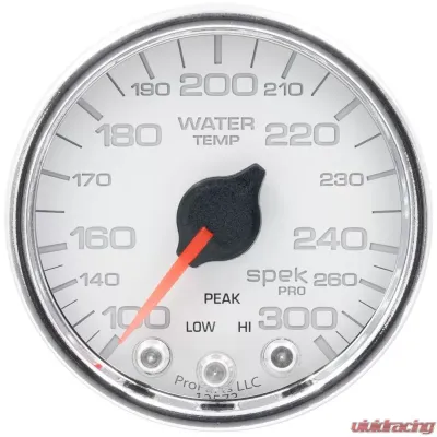 AutoMeter GAUGE; WATER TEMP; 2 1/16in.; 300deg.F; STEPPER MOTOR W/PEAK/WARN; WHT/CHRM; SPE - P34611