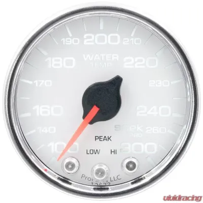 AutoMeter GAUGE; WATER TEMP; 2 1/16in.; 300deg.F; STEPPER MOTOR W/PEAK/WARN; WHT/CHRM; SPE - P34611