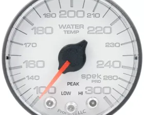 AutoMeter GAUGE; WATER TEMP; 2 1/16in.; 300deg.F; STEPPER MOTOR W/PEAK/WARN; WHT/BLK; SPEK