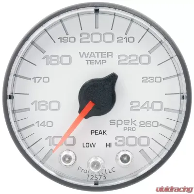 AutoMeter GAUGE; WATER TEMP; 2 1/16in.; 300deg.F; STEPPER MOTOR W/PEAK/WARN; WHT/BLK; SPEK - P346128