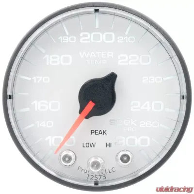 AutoMeter GAUGE; WATER TEMP; 2 1/16in.; 300deg.F; STEPPER MOTOR W/PEAK/WARN; WHT/BLK; SPEK - P346128