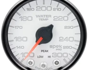 AutoMeter GAUGE; WATER TEMP; 2 1/16in.; 300deg.F; STEPPER MOTOR W/PEAK/WARN; WHT/BLK; SPEK