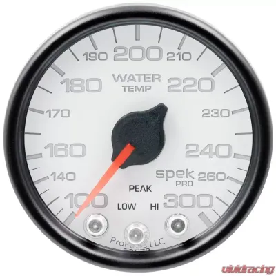 AutoMeter GAUGE; WATER TEMP; 2 1/16in.; 300deg.F; STEPPER MOTOR W/PEAK/WARN; WHT/BLK; SPEK - P34612